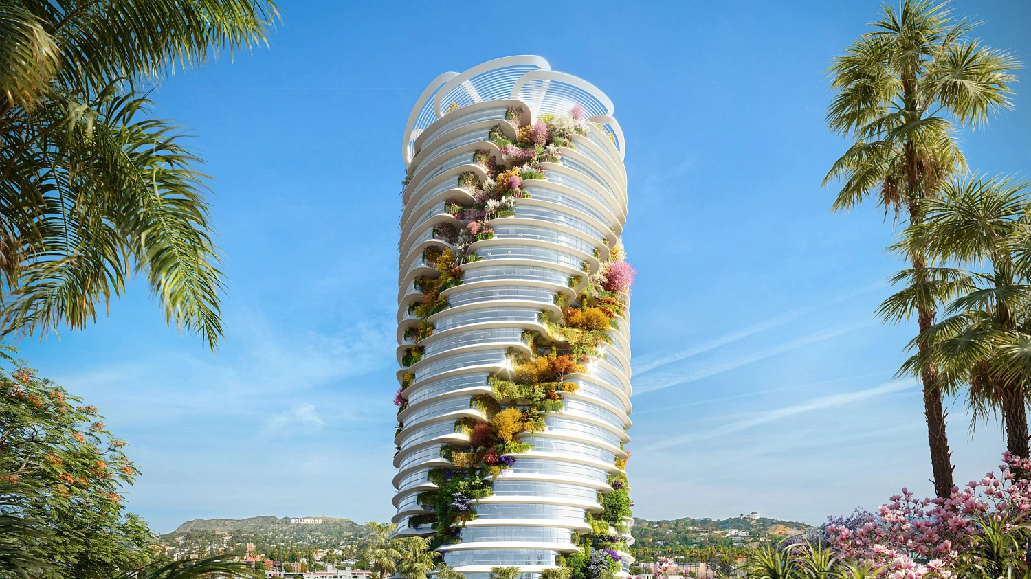 Foster + Partners проектирует голливудские офисы со спиральными террасами, покрытыми растениями